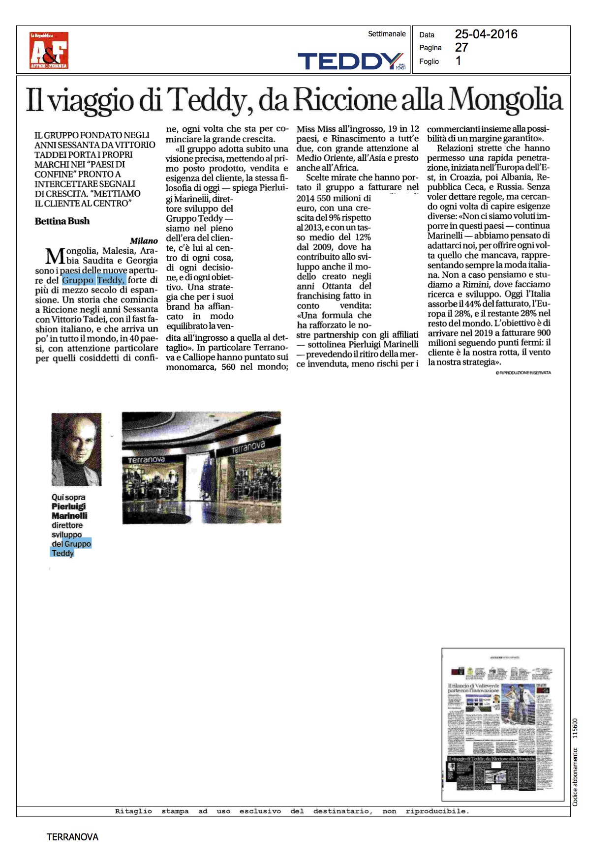 Gruppo Teddy - Affari & Finanza