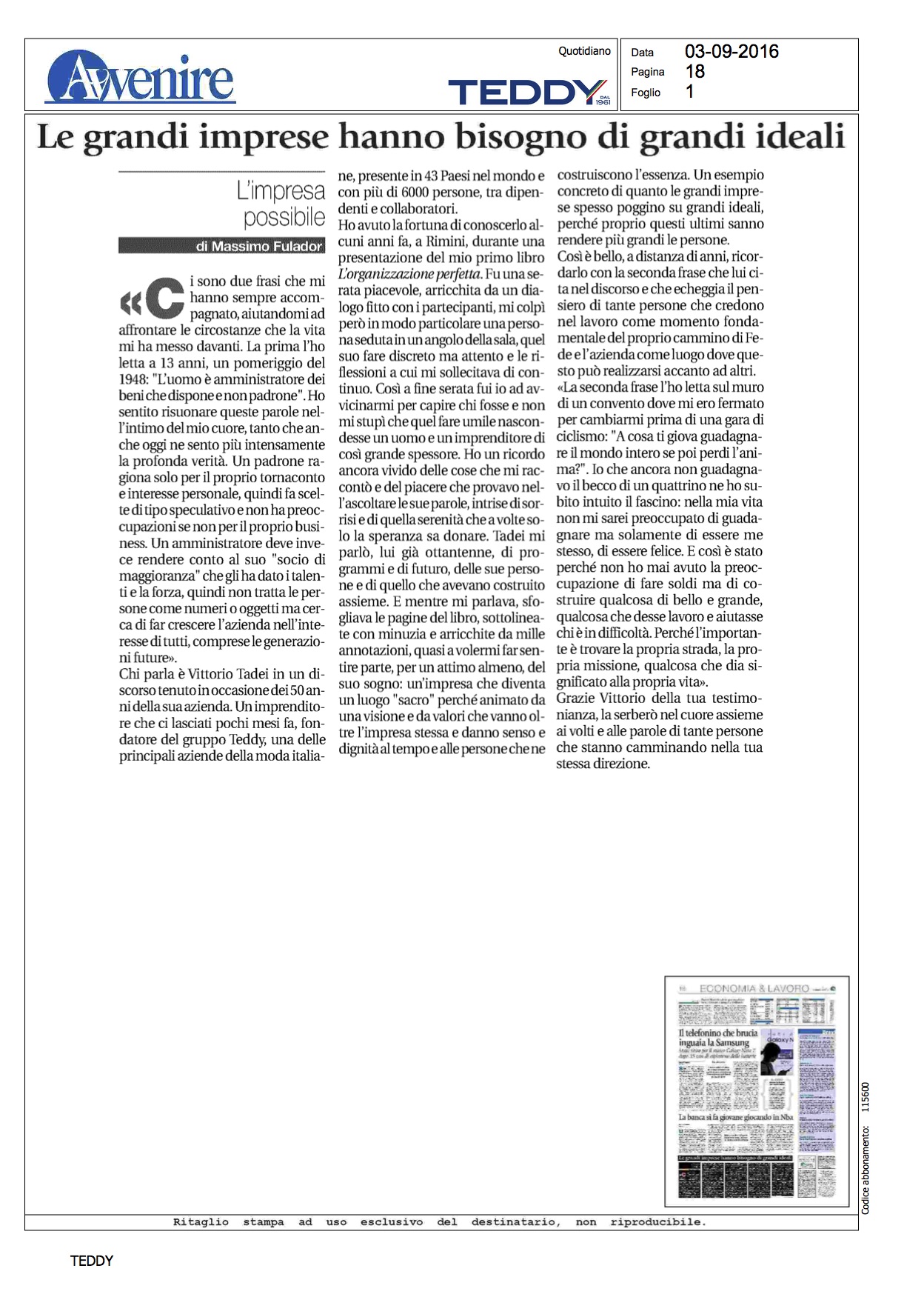 Gruppo Teddy - Avvenire